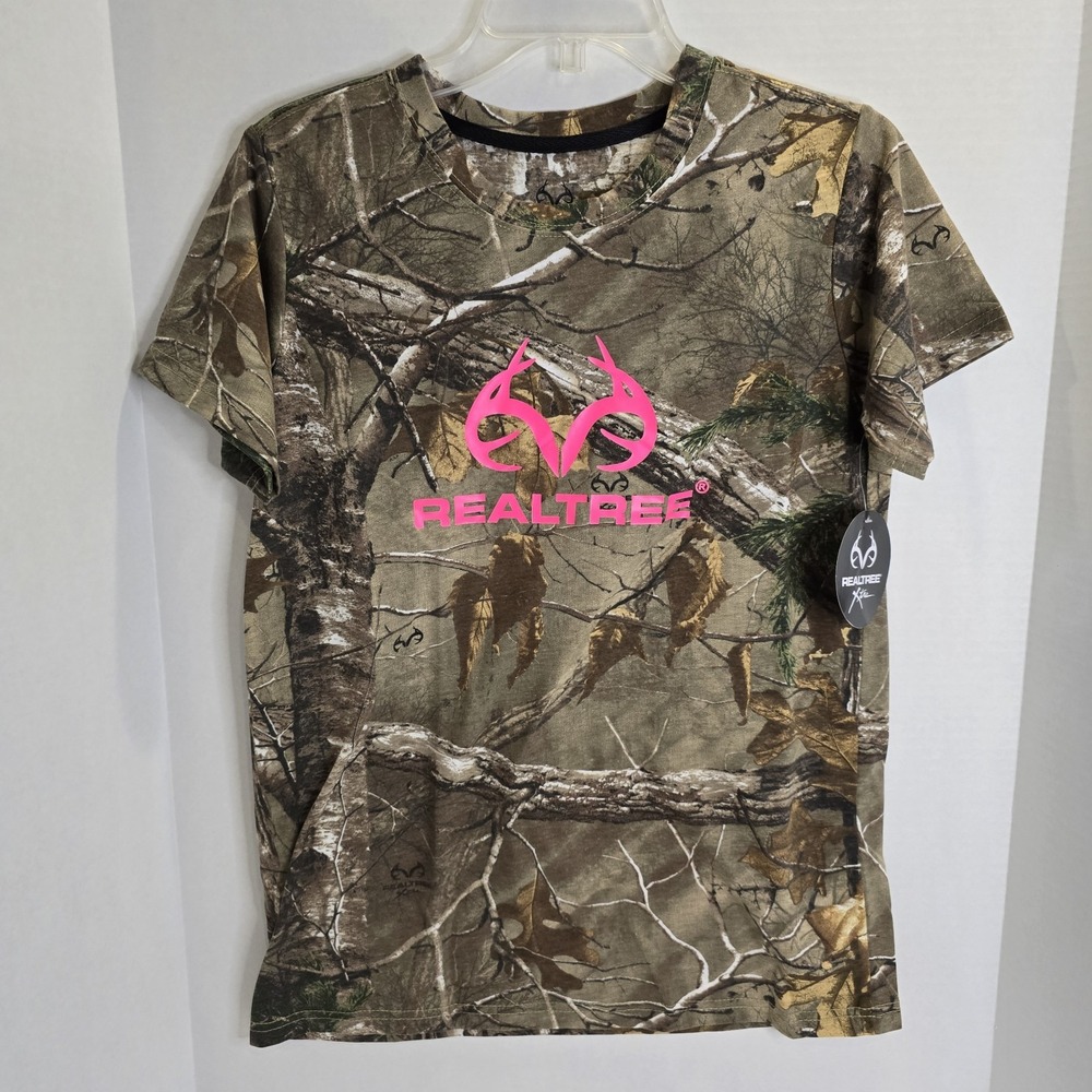 Realtree Large Camouflage Camo‎ Pink Logo Women's T-Shirt  Crew Neck